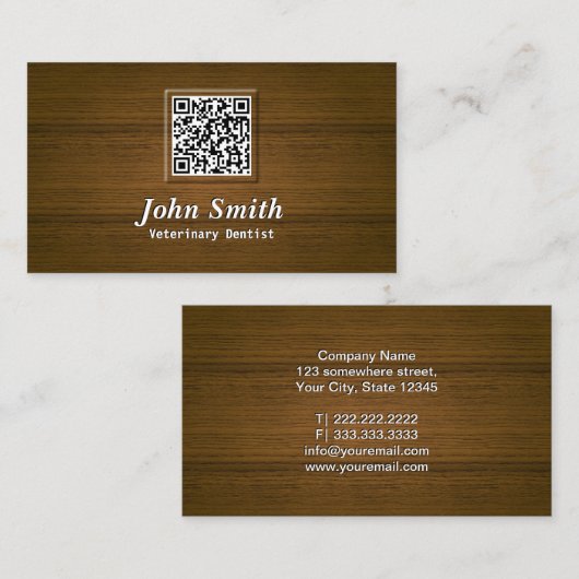 Wooden QR Code Veterinary Dentist Dental Office Visitekaartje (Voorkant / Achterkant)