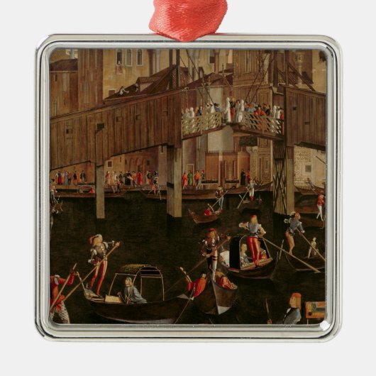 Wooden Rialto Bridge, van het wonder van de Reli Metalen Ornament (Voorkant)