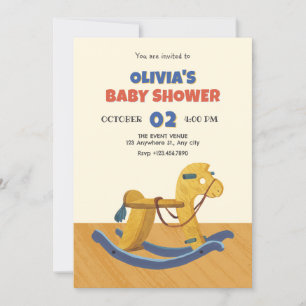 Wooden Rocking Horse baby shower Kaart