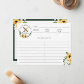 Wooden Rolling Pin & Whisk Yellow Sunflower Recipe Notitiekaartje (Voorkant / Achterkant in situ)