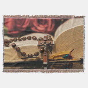 Wooden Rosary met Jezus op Cross Deken