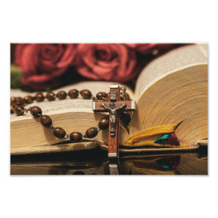 Wooden Rosary met Jezus op Cross Foto Afdruk
