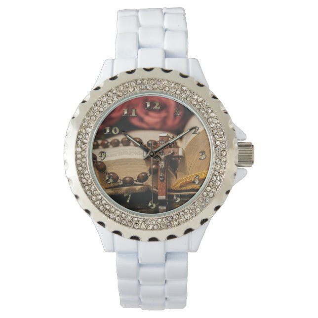 Wooden Rosary met Jezus op Cross Horloge (Voorkant)