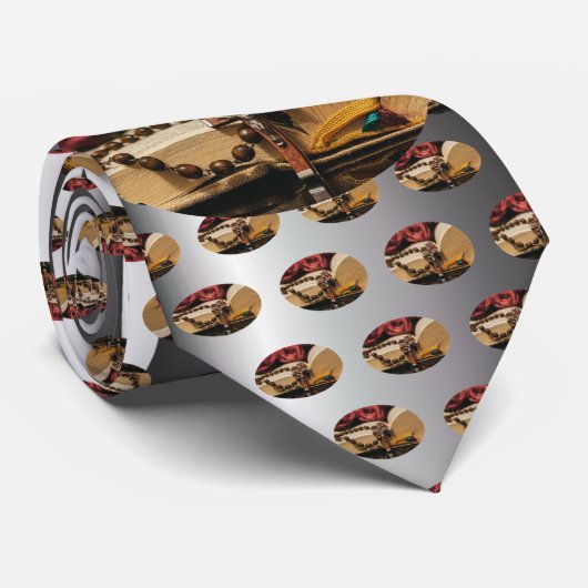 Wooden Rosary met Jezus op Cross Stropdas (Opgerold)