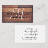 Wooden Rustic Barn Brown Monogram Script Visitekaartje (Voorkant / Achterkant)