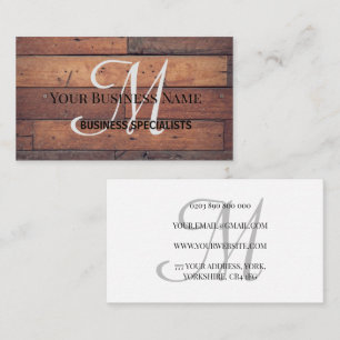 Wooden Rustic Barn Brown Monogram Script Visitekaartje