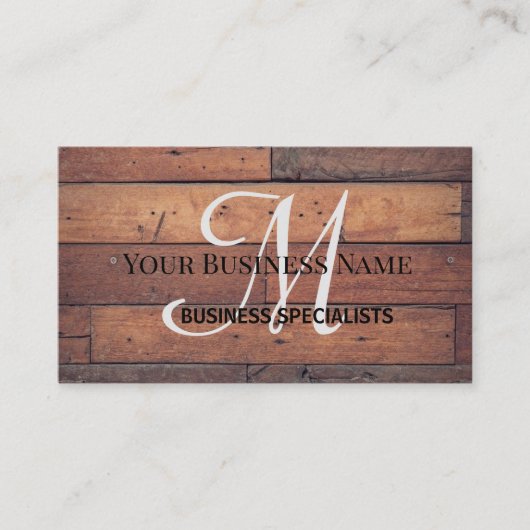 Wooden Rustic Barn Brown Monogram Script Visitekaartje (Voorkant)