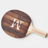 Wooden Rustic Farmhouse Monogram Naam Tafeltennisbatje (Zijkant)