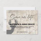 Wooden Rustic Floral Deer Antlers Save The Date (Voorkant)