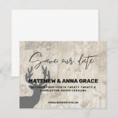 Wooden Rustic Floral Deer Antlers Save The Date (Voorkant / Achterkant)