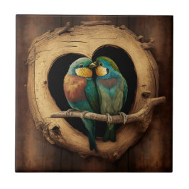 Wooden Rustic Lovevogels Tegeltje
