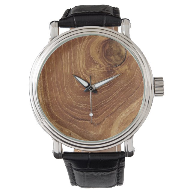 Wooden Rustic Teak Wood Textuur Hout Grain Foto Horloge (Voorkant)