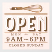 Wooden Rustic Whisk Open Hours Bakery Business Raamsticker (Vel)