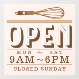 Wooden Rustic Whisk Open Hours Bakery Business Raamsticker