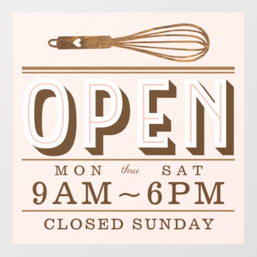 Wooden Rustic Whisk Open Hours Bakery Business Raamsticker (Vel)