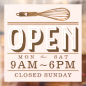 Wooden Rustic Whisk Open Hours Bakery Business Raamsticker (Vel 2)