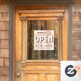 Wooden Rustic Whisk Open Hours Bakery Business Raamsticker