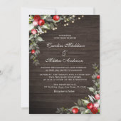 Wooden Rustic Winter Berries Wedding Invitation Kaart (Voorkant)