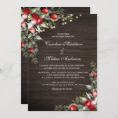 Wooden Rustic Winter Berries Wedding Invitation Kaart (Voorkant / Achterkant)