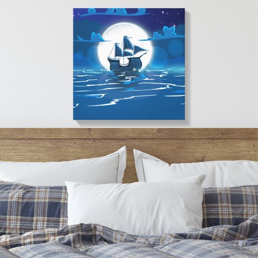 Wooden Sail schip in het moonlicht Canvas Afdruk (Insitu (Slaapkamer))