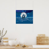Wooden Sail schip in het moonlicht Poster (Keuken)