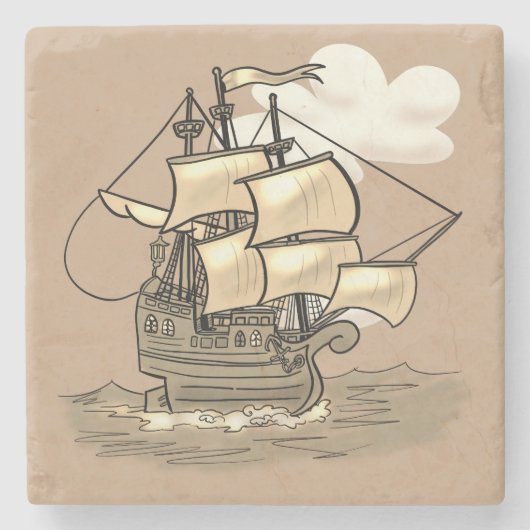Wooden Sailing Ship Stenen Onderzetter (Voorkant)