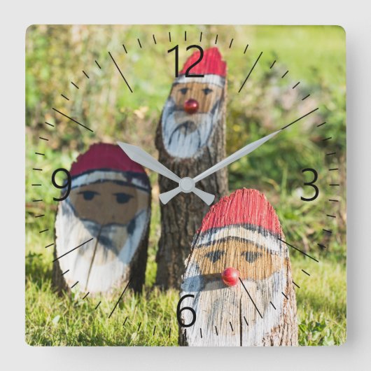 Wooden Santa Claus Vierkante Klok (Voorkant)