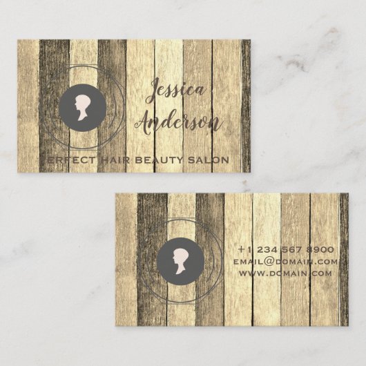 Wooden Sepia Rustic  Hair Styling Logo Visitekaartje (Voorkant / Achterkant)
