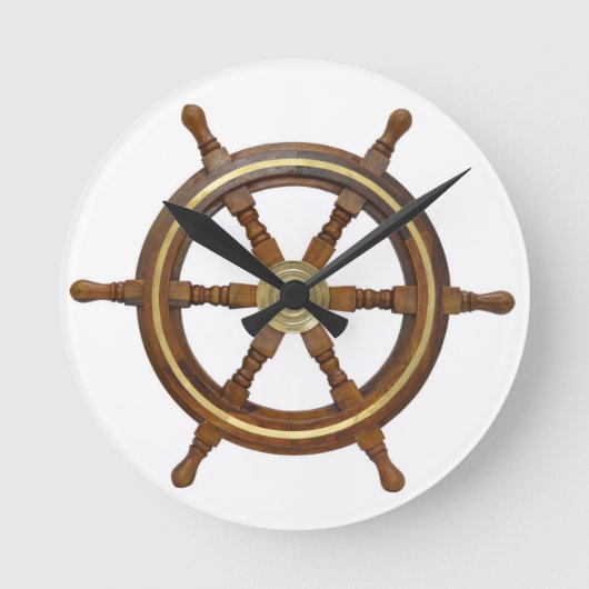 Wooden Ship Steering Wheel Round Clock Ronde Klok (Voorkant)