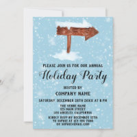 Wooden Sign White Snow Blue Company Holiday Party