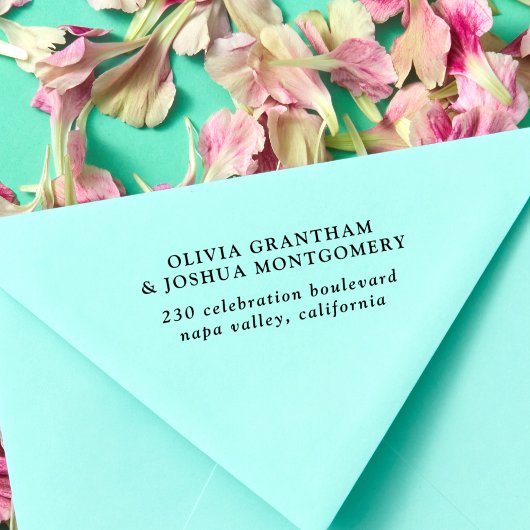 Wooden Simple Elegant Couple Return Address Rubberstempel