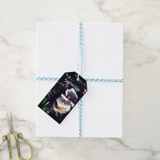 Wooden Snowman Face Cadeaulabel (Met Touw)