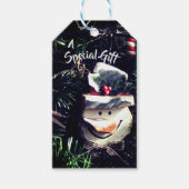 Wooden Snowman Face Cadeaulabel (Voorkant)