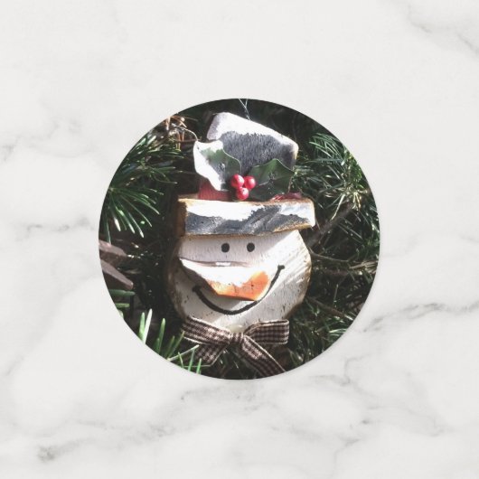 Wooden Snowman Ornament Confetti (Kleine voorkant)