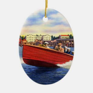 Wooden Speed Boat op Lake Coeur d'Alene, Idaho Keramisch Ornament