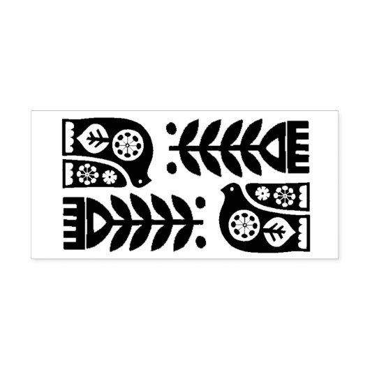 Wooden Stamp - Scandinavische Folk Art Flowers Bir Rubberstempel (Afrduk)