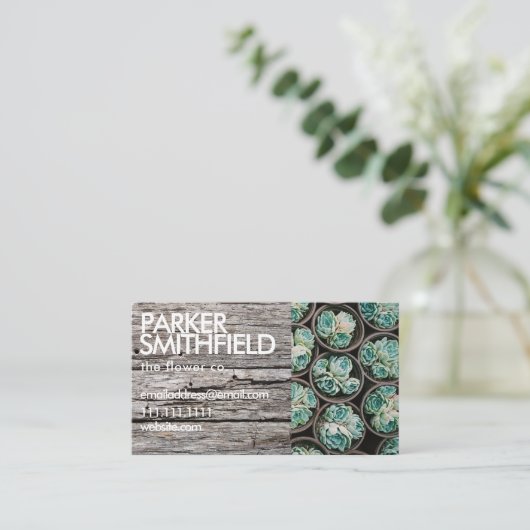 Wooden Succulent Rustic Floral Visitekaartje (Staand voorkant)