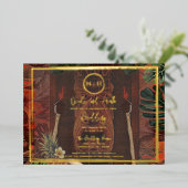 Wooden Tiki Hawaiian Gold Wedding Folie Uitnodiging (Staand Voorkant)