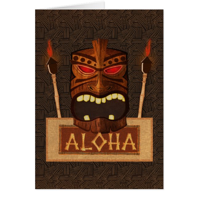 Wooden Tiki Mask  Retro ALOHA Hawaiian (Voorkant)
