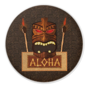 Wooden Tiki Mask  Retro Aloha Hawaiian Keramische Knop