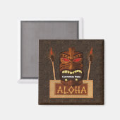 Wooden Tiki Mask Retro ALOHA Hawaiian Magneet (Voorkant / Achterkant)