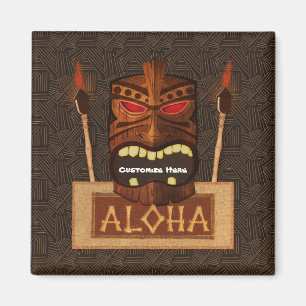 Wooden Tiki Mask  Retro ALOHA Hawaiian Magneet