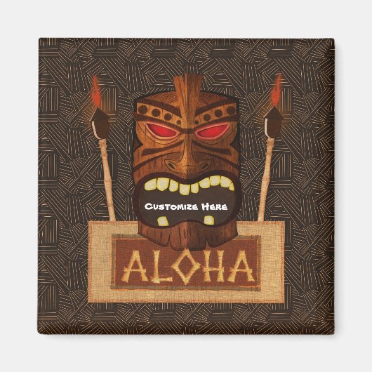 Wooden Tiki Mask Retro ALOHA Hawaiian Magneet (Voorkant)