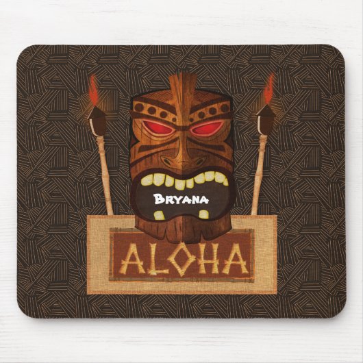Wooden Tiki Mask  Retro ALOHA Hawaiian Muismat (Voorkant)