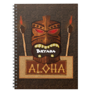 Wooden Tiki Mask  Retro ALOHA Hawaiian Notitieboek