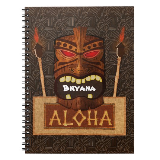 Wooden Tiki Mask  Retro ALOHA Hawaiian Notitieboek (Voorkant)
