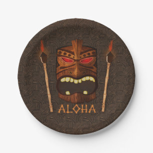 Wooden Tiki Mask  Retro ALOHA Summer Party Papieren Bordje