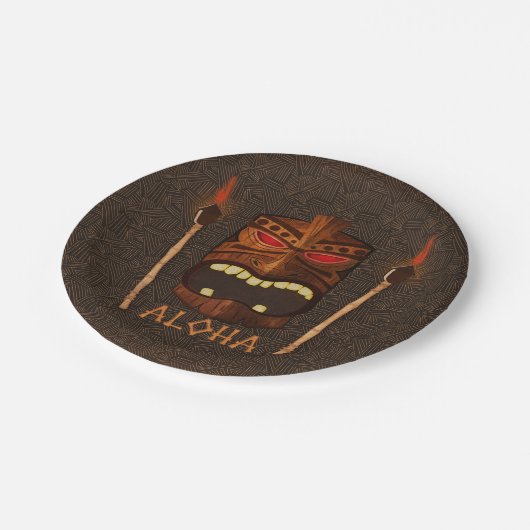 Wooden Tiki Mask  Retro ALOHA Summer Party Papieren Bordje (Gekanteld)