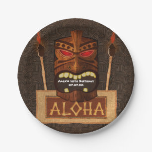 Wooden Tiki Mask  Retro ALOHA Summer Party Papieren Bordje