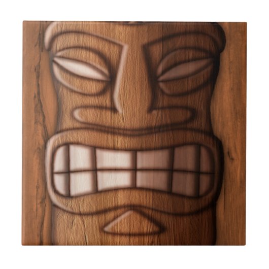 Wooden Tiki Mask Tegeltje (Voorkant)